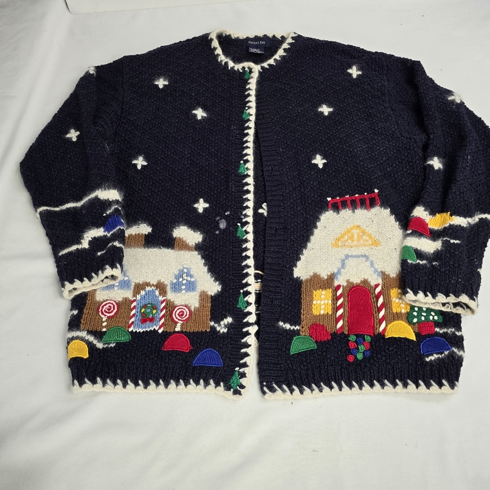 Vintage Eagle Eye Christmas Cottage Button Up Cardigan Sweater Ramie Rabbit Hair
